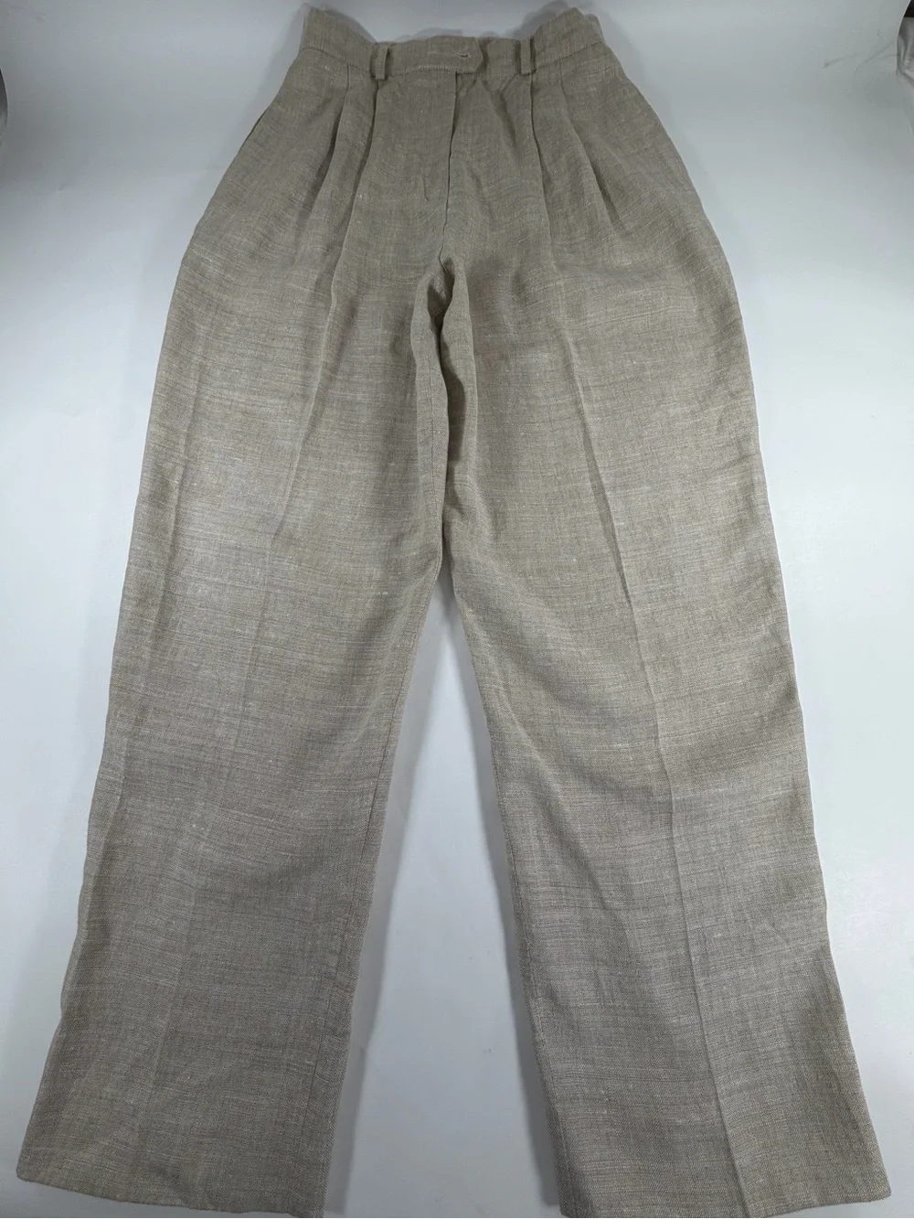 Talbots 100% Linen Pleated Wide Leg Trousers Tan High Rise Size 12